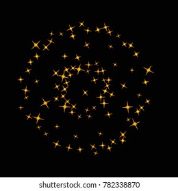 Star Confetti pattern. Starlight Night. Black background. Astral Design. Confetti Fall Chaotic Decor. Modern Creative Pattern. Gentle Gold Pattern for your project. Vector