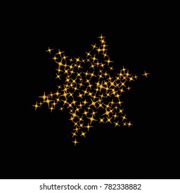 Star Confetti pattern. Starlight Night. Black background. Astral Design. Confetti Fall Chaotic Decor. Modern Creative Pattern. Gentle Gold Pattern for your project. Vector