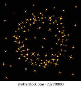 Star Confetti pattern. Starlight Night. Black background. Astral Design. Confetti Fall Chaotic Decor. Modern Creative Pattern. Gentle Gold Pattern for your project. Vector