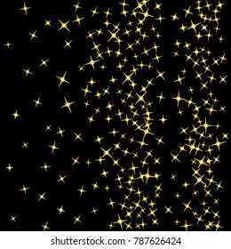 Star Confetti pattern. Starlight Night. Black background. Astral Design. Confetti Fall Chaotic Decor. Modern Creative Pattern. Gentle Gold Pattern for your project. Vector