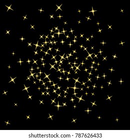 Star Confetti pattern. Starlight Night. Black background. Astral Design. Confetti Fall Chaotic Decor. Modern Creative Pattern. Gentle Gold Pattern for your project. Vector