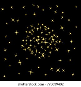 Star Confetti pattern. Starlight Night. Black background. Astral Design. Confetti Fall Chaotic Decor. Modern Creative Pattern. Gentle Gold Pattern for your project. Vector