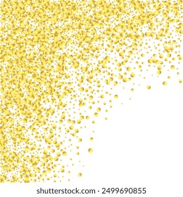 Confeti Estrella. Fondo de lentejuelas. Marco de fiesta de Navidad. Brillo de oro de Vector. Caída de partículas en el suelo. Tarjeta de cumpleaños plana aislada. 
Estrellas de oro sobre fondo blanco.