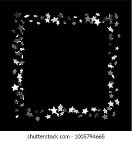 Star confetti. Silver casual confetti background.  Illustration of flying shiny stars. Decorative element. Bright design pattern. Suitable for your design, cards, invitations, gift, vip.
