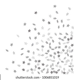 Star confetti. Silver casual confetti background.  Illustration of flying shiny stars. Decorative element. Bright design pattern. Suitable for your design, cards, invitations, gift, vip.