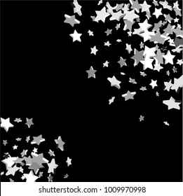 Star confetti. Silver casual confetti background.  Falling starry background. Bright design pattern. Suitable for your design, cards, invitations, gift, vip.