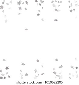 Star confetti. Silver casual confetti background. Falling stars on a white background. Bright design pattern. Suitable for your design, cards, invitations, gift, vip.