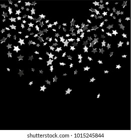 Star confetti. Silver casual confetti background.  Falling starry background. Bright design pattern. Suitable for your design, cards, invitations, gift, vip.