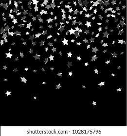 Star confetti. Silver casual confetti background.  Falling starry background. Bright design pattern. Suitable for your design, cards, invitations, gift, vip.