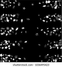 Star confetti. Silver casual confetti background.  Illustration of flying shiny stars. Decorative element. Bright design pattern. Suitable for your design, cards, invitations, gift, vip.