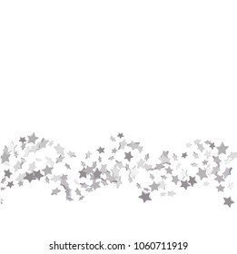 Star confetti. Silver casual confetti background.  Falling starry background. Bright design pattern. Suitable for your design, cards, invitations, gift, vip.
