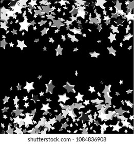 Star confetti. Silver casual confetti background.  Illustration of flying shiny stars. Decorative element. Bright design pattern. Suitable for your design, cards, invitations, gift, vip.