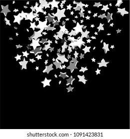 Star confetti. Silver casual confetti background. Falling stars on a white background. Bright design pattern. Suitable for your design, cards, invitations, gift, vip.