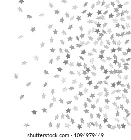Star confetti. Silver casual confetti background.  Illustration of flying shiny stars. Decorative element. Bright design pattern. Suitable for your design, cards, invitations, gift, vip.