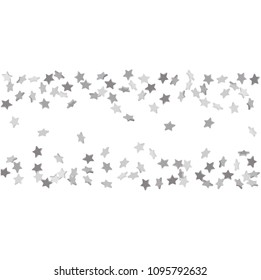 Star confetti. Silver casual confetti background.  Falling starry background. Bright design pattern. Suitable for your design, cards, invitations, gift, vip.