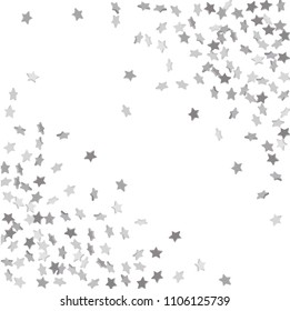 Star confetti. Silver casual confetti background.  Falling starry background. Bright design pattern. Suitable for your design, cards, invitations, gift, vip.