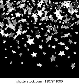 Star confetti. Silver casual confetti background. Falling stars on a white background. Bright design pattern. Suitable for your design, cards, invitations, gift, vip.