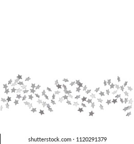 Star confetti. Silver casual confetti background.  Falling starry background. Bright design pattern. Suitable for your design, cards, invitations, gift, vip.