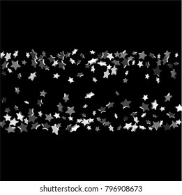 Star confetti. Silver casual confetti background.  Illustration of flying shiny stars. Decorative element. Bright design pattern. Suitable for your design, cards, invitations, gift, vip.
