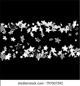Star confetti. Silver casual confetti background. Falling stars on a white background. Bright design pattern. Suitable for your design, cards, invitations, gift, vip.