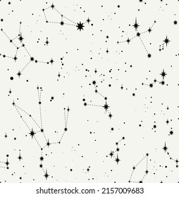 star constellation black white seamless line vector pattern