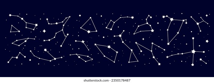 Star constellation border. Night space sky map, astrology. Vector detailed chart displaying positions of visible celestial objects. Pattern for astronomy, esoteric, tarot, magic and mystic horoscope