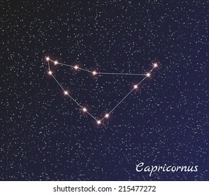 star constellation of capricornus on dark sky, vector
