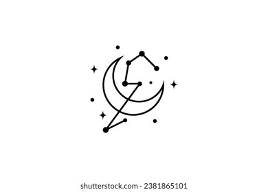 Star constellation design logo with crescent moon in outer space