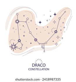 Star constellation Draco or Dragon vector illustration in trendy style. Concept of astronomy. Magic astrology design. Esoteric background. For astrology banner, tarot cards, fabric design, wrapping