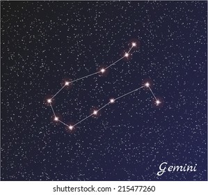 star constellation of gemini on dark sky, vector