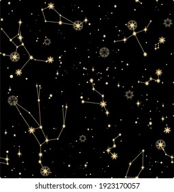 star constellation gold black seamless vector pattern