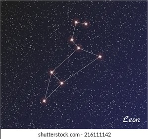 star constellation of leon on dark sky, vector