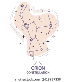 Star constellation Orion vector illustration in trendy style. The Hunter linear icon. Concept of astronomy. Magic astrology design. For astrology banner, tarot cards, fabric design, wrapping paper