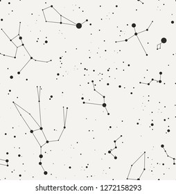 Star constellation seamless black white vector pattern