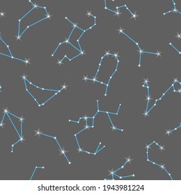Star constellation seamless pattern. Dark blue space vector background with star