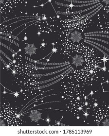 star constellation stellar zodiac sparks comet space seamless vector pattern