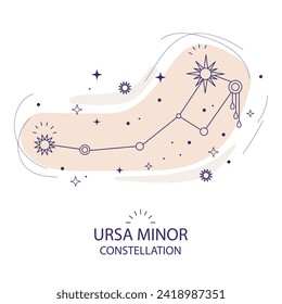 Star constellation Ursa Minor vector illustration in trendy style. The Great Bear linear icon. Concept of astronomy. Magic astrology design. For astrology banner, tarot cards, fabric design, wrapping