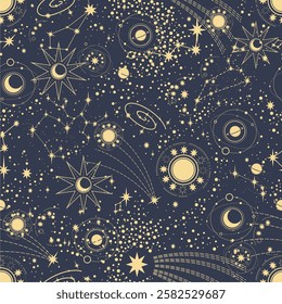 Star constellation zodiac night light space cosmos symbol tarot vector seamless pattern design