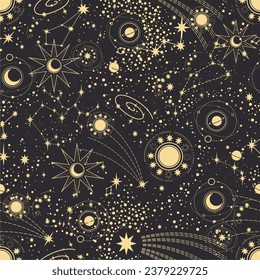 Star constellation zodiac space cosmos symbol tarot vector seamless pattern