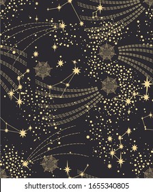 star constellation zodiac sparks comet space seamless vector pattern