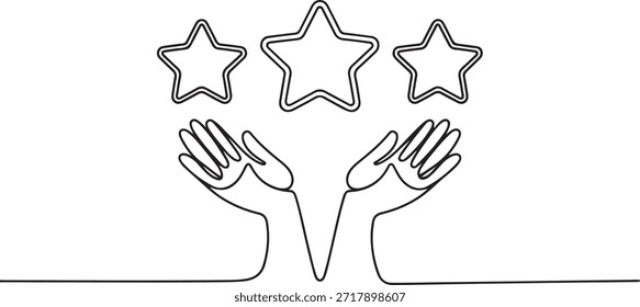 Star continuous line drawing. Rating symbol. Human arms palms. Feedback concept. Vector illustration isolated. one line Icon drawing
