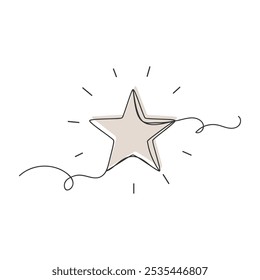 Star continuous one line art shape isolated vector illustration on white background.
