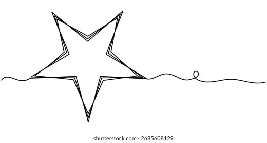 Dibujo continuo de una línea de estrella, boceto de contorno aislado de estilo minimalista.