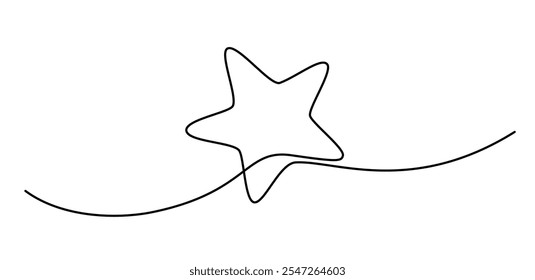 Dibujo de icono de una línea continua de estrella. Ilustración vectorial de una sola línea estrella en estilo doodle. Concepto de diseño de signo lineal de contorno de calidad de Premium