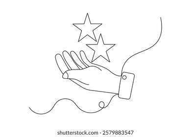 Star continuous single line art and isolated outline vector illustration