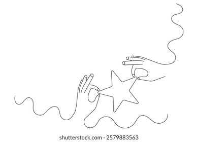 Star continuous single line art and isolated outline vector illustration