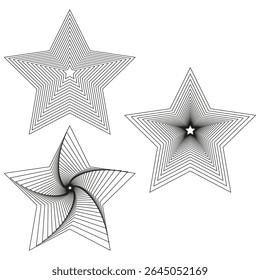 Star contour lines. Five pointed figure. Center burst vector. Geometric spiral shape.