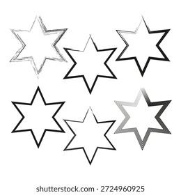 Conjunto de contornos de estrelas. Desenho em forma de arte. Grunge astral Vetor. Contorno do símbolo de espaço. EPS 10.