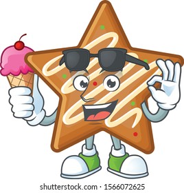 Star cookies cartoon with the mascot with ice cream