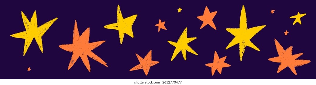 Star crayon set with chalk texture. Star kid crayon yellow color. Simple kid element. Vector illustration